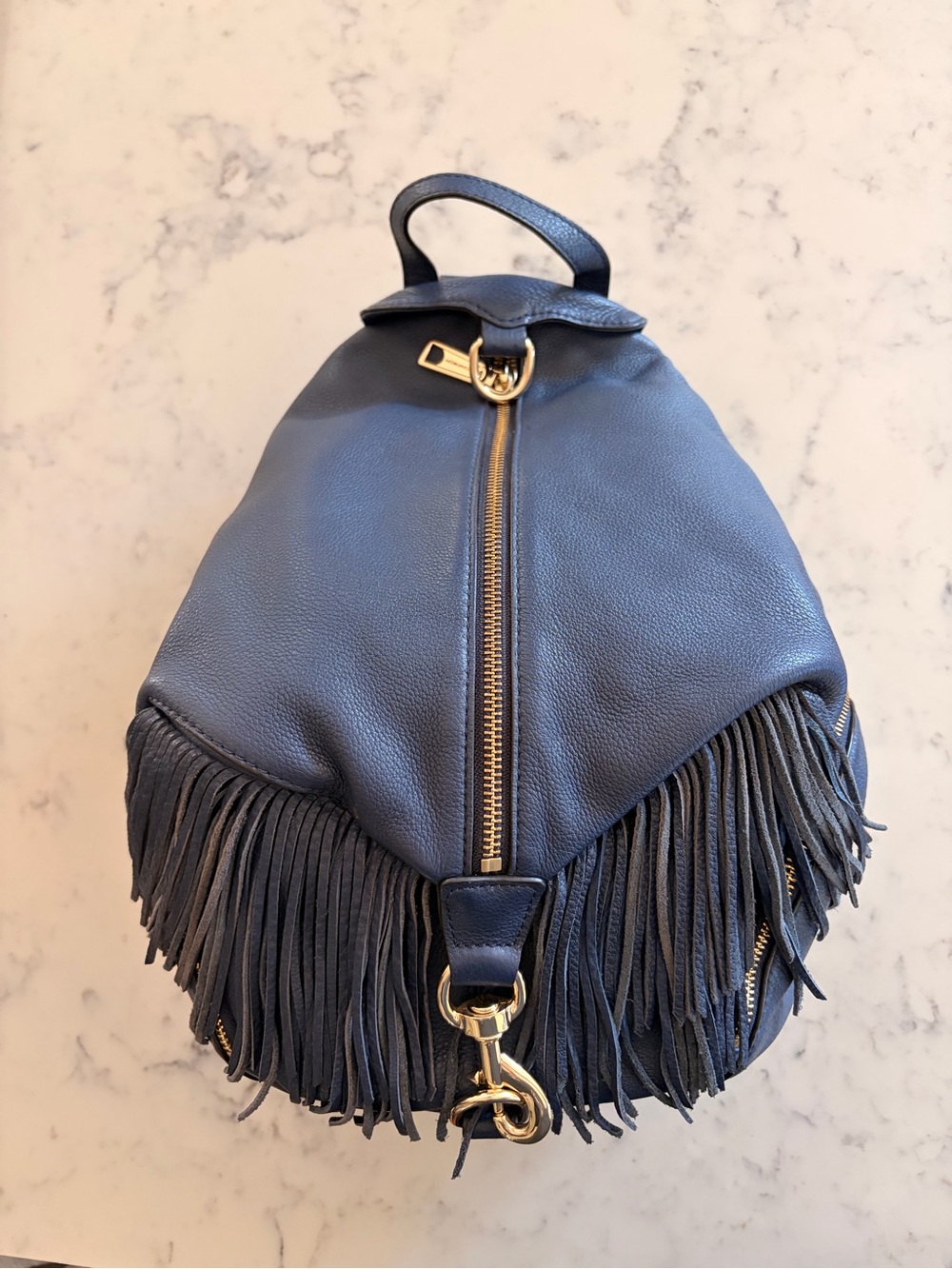 Rebecca Minkoff Fringe Leather Julian Backpack - Navy